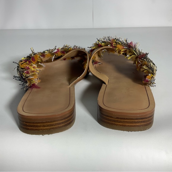 Crown Vintage Somaya Fringe Boho Jeweled Slip on Leather Open Toe Sandals Tan 9M - Picture 13 of 16